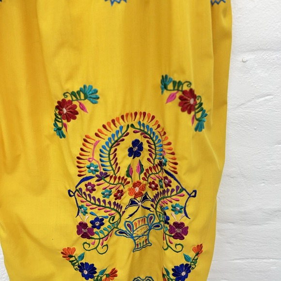 Embroidered Tunic Dress Floral Colorful Mexican  Boho Hippie Yellow‎ Medium - Picture 2 of 5